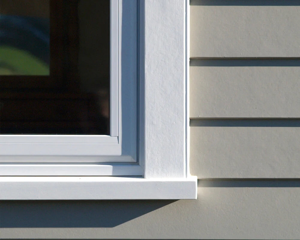axent trim close up around window installed weatherboard cladding facade